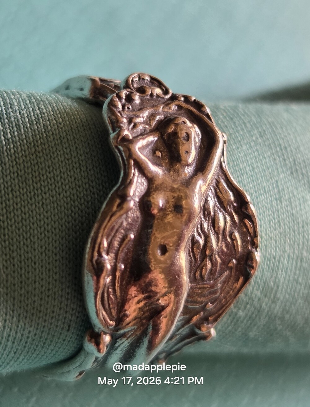 Vintage Sterling Silver Goddess Woman Nude Muse Nymph Spoon Ring #126 - Picture 3 of 15